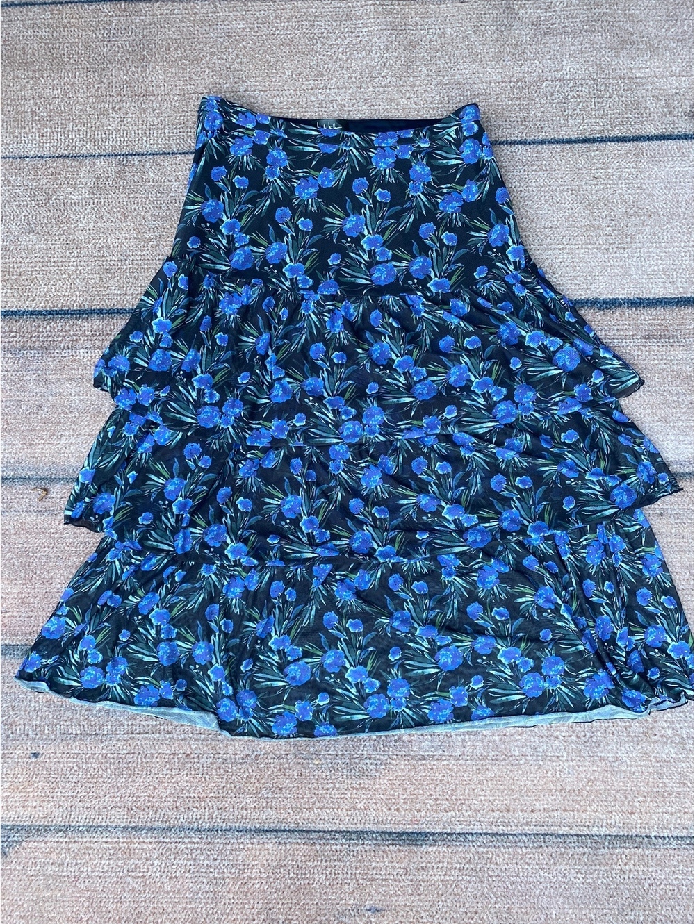 Whimsical forest fairy dark romantic floral tiered mesh layered maxi skirt lg.